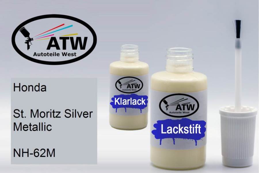 Honda, St. Moritz Silver Metallic, NH-62M: 20ml Lackstift + 20ml Klarlack - Set, von ATW Autoteile West.